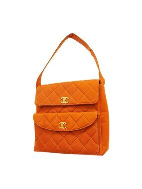 Chanel Shoulder Bag Quilted Nylon Brown Gold